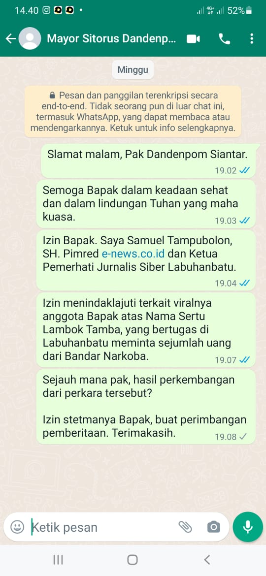 Diduga Dandenpom l/l Pematang Siantar Blokir Nomor Wartawan Saat Dikonfonfirmasi