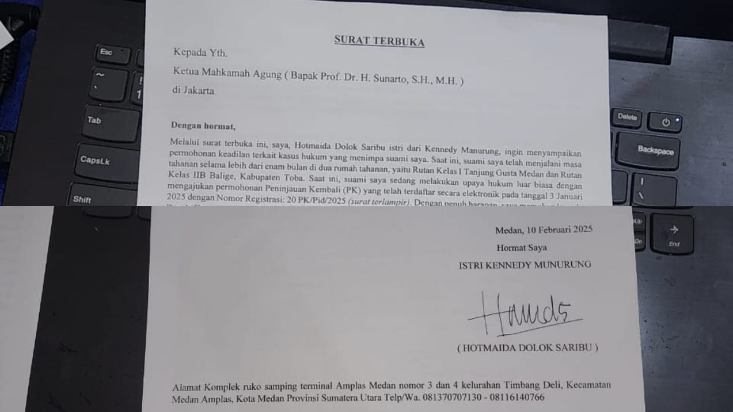 Surat Terbuka dari Istri Kennedy Manurung untuk Ketua Mahkamah Agung