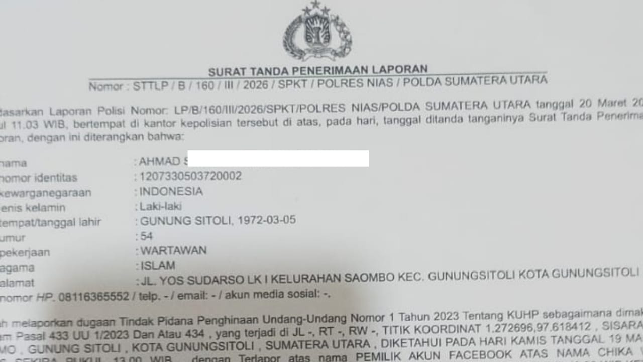 Dituduh Jadi Suruhan Polisi Saat Investigasi Obat Ilegal, Seorang Jurnalis Laporkan Akun Facebook ke Polres Nias